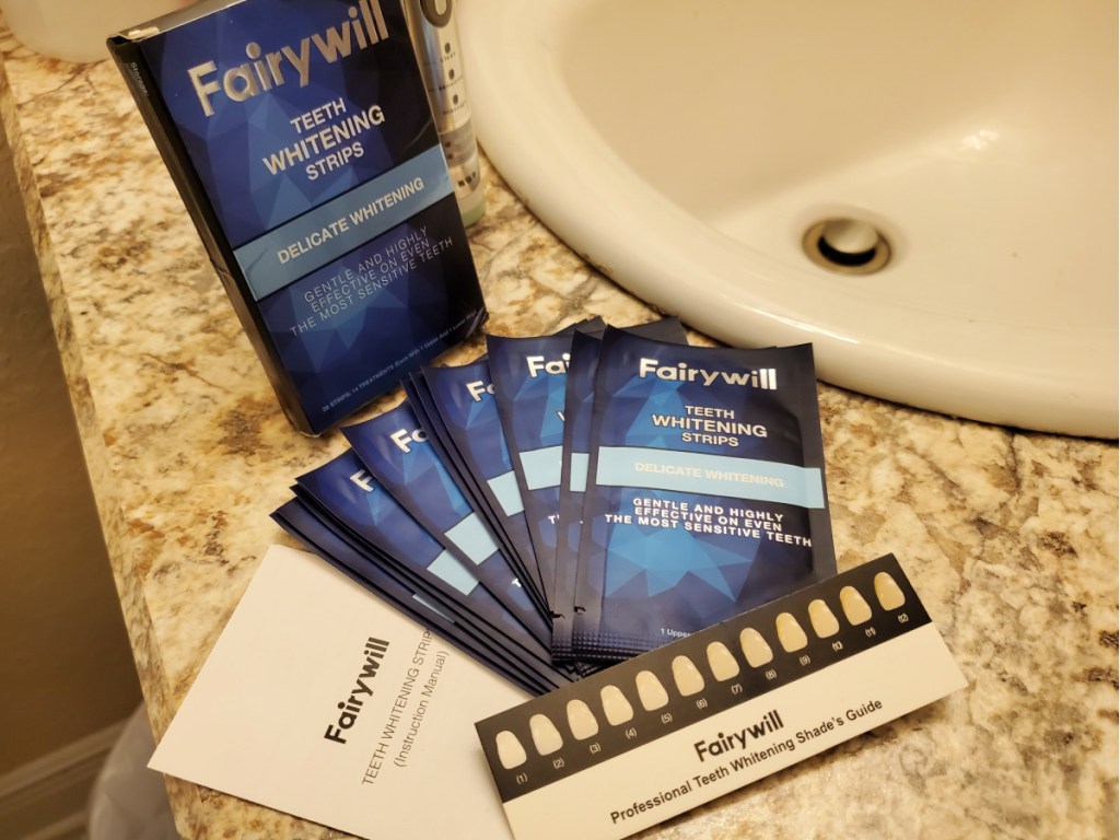 Fairywill Teeth Whitening Strips 28-count on counter