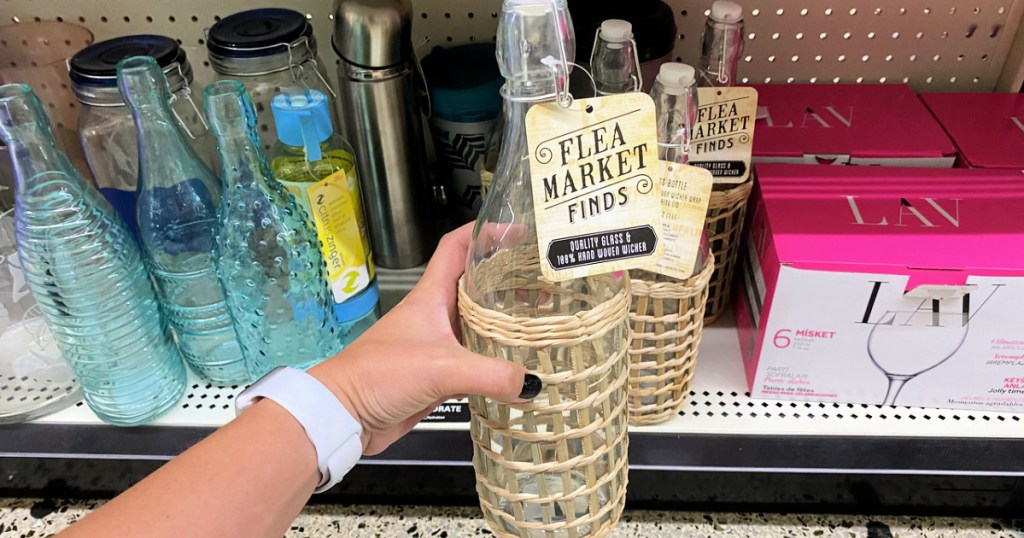 Glass Bottles w/ Wicker Wrap in Dollar General