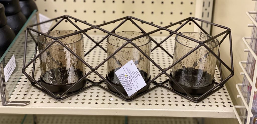 geometric candle holder on shelf at Hobby Lobby