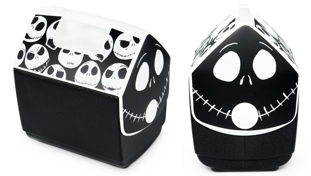 black igloo playmate cooler with jack skellington print all over the lid