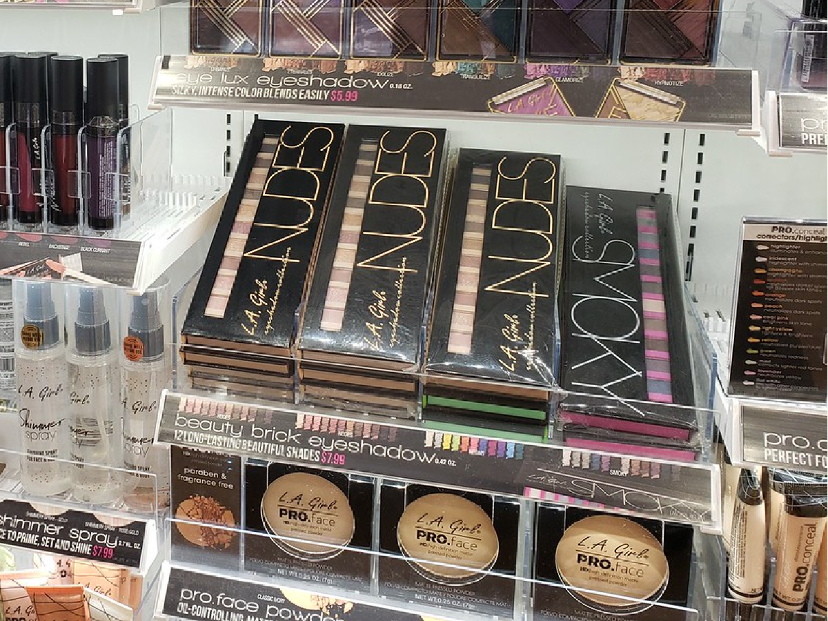 various makeup products on display in store