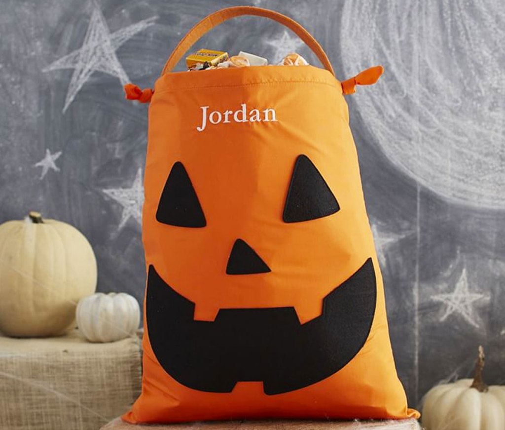 orange jack-o-lantern kids halloween treat bag