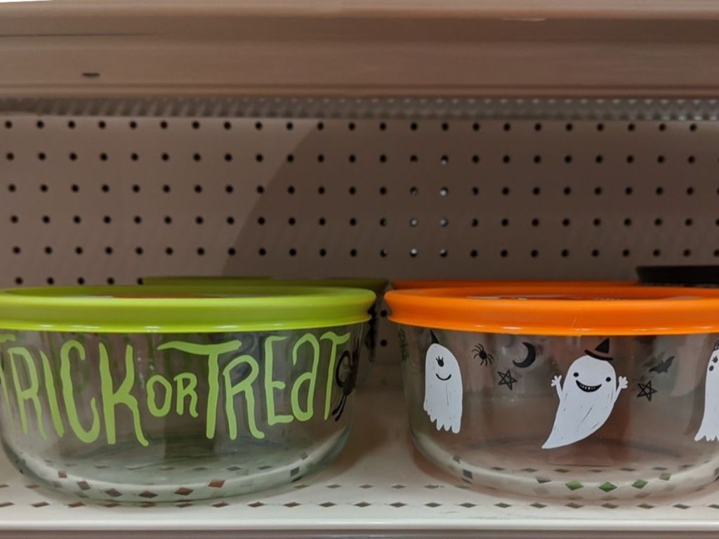 Two Halloween Design Pyrex Storage Containers with Lids