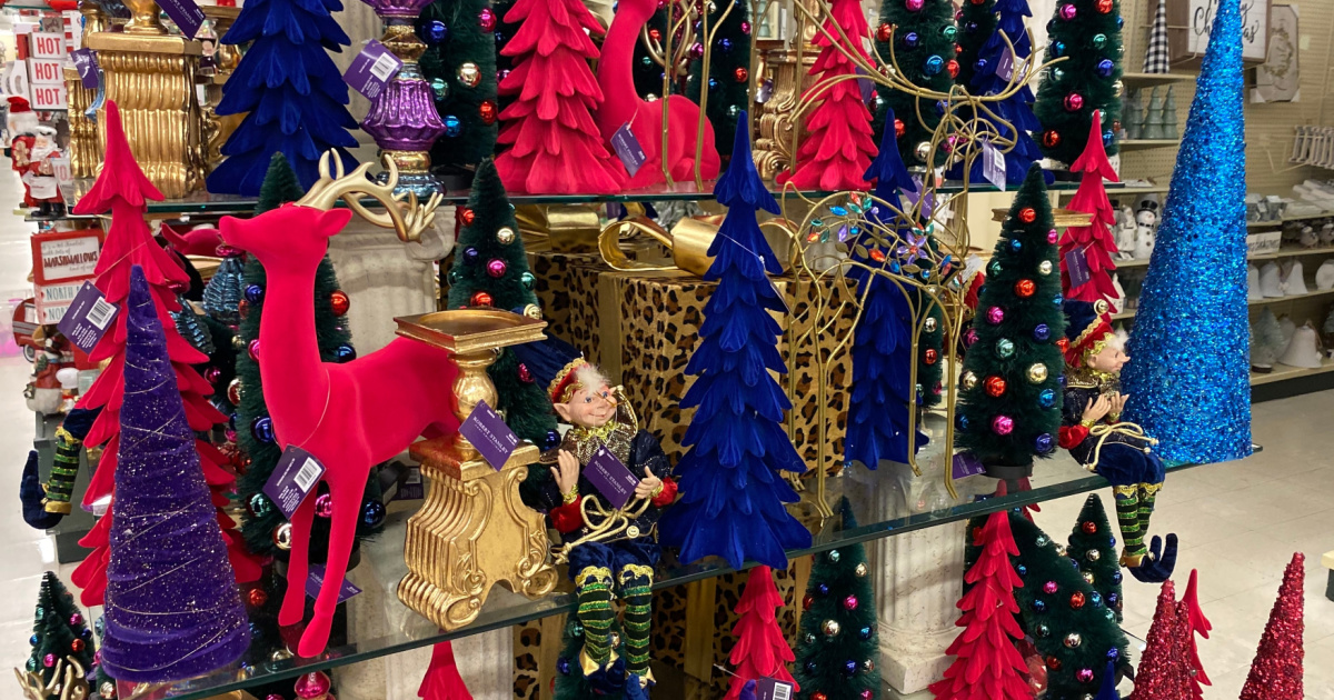 various colors and sizes Christmas trees in store