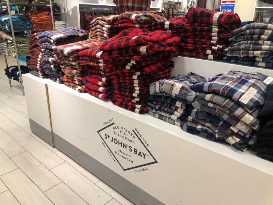 display of men's flannel shirts