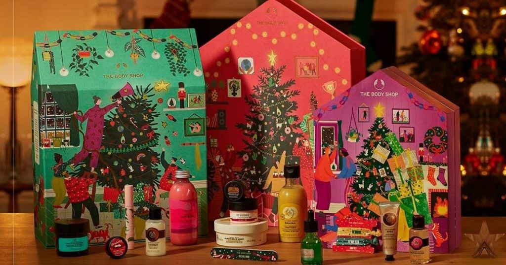 three of the body shop's new advent calendars