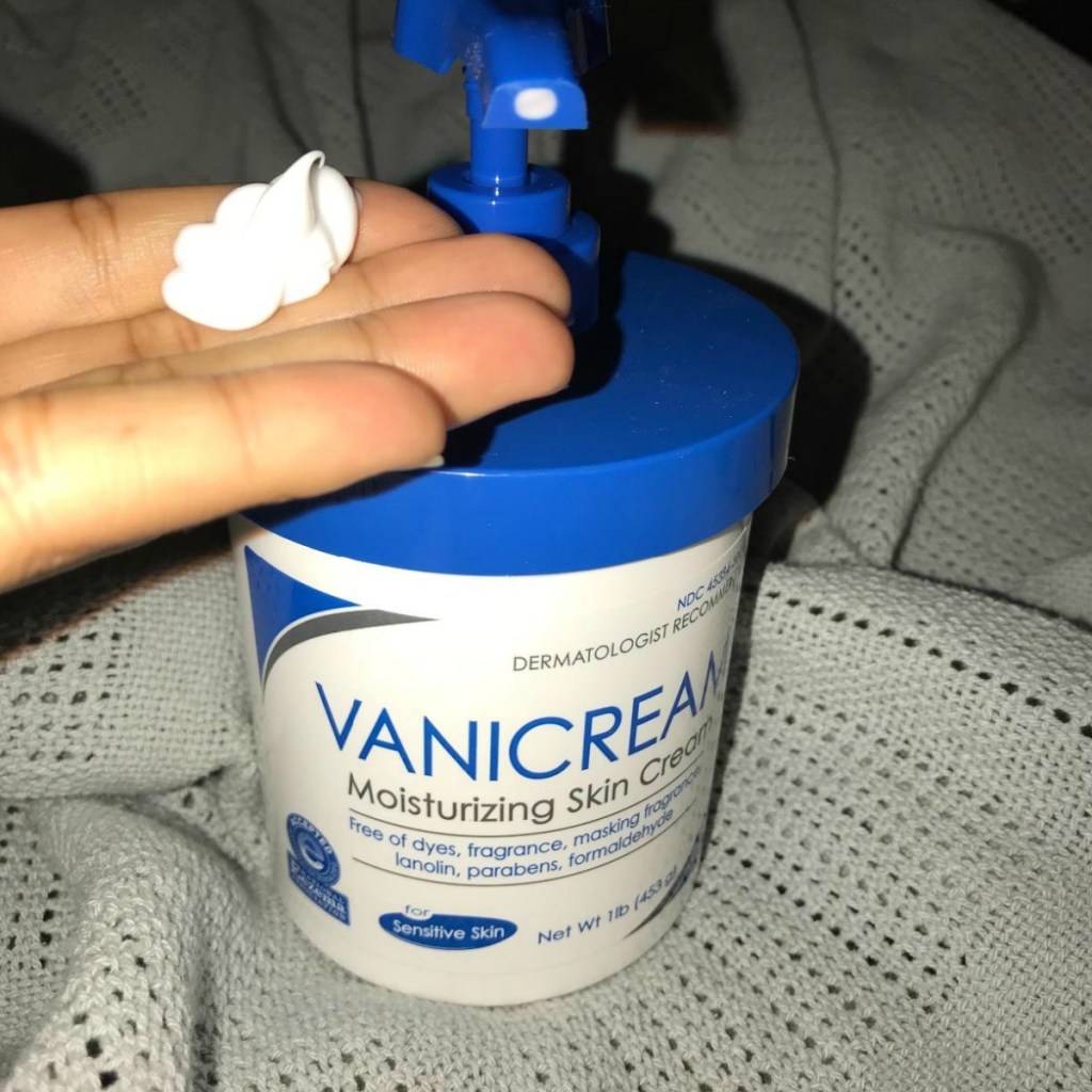 vanicream moisturizer in hand