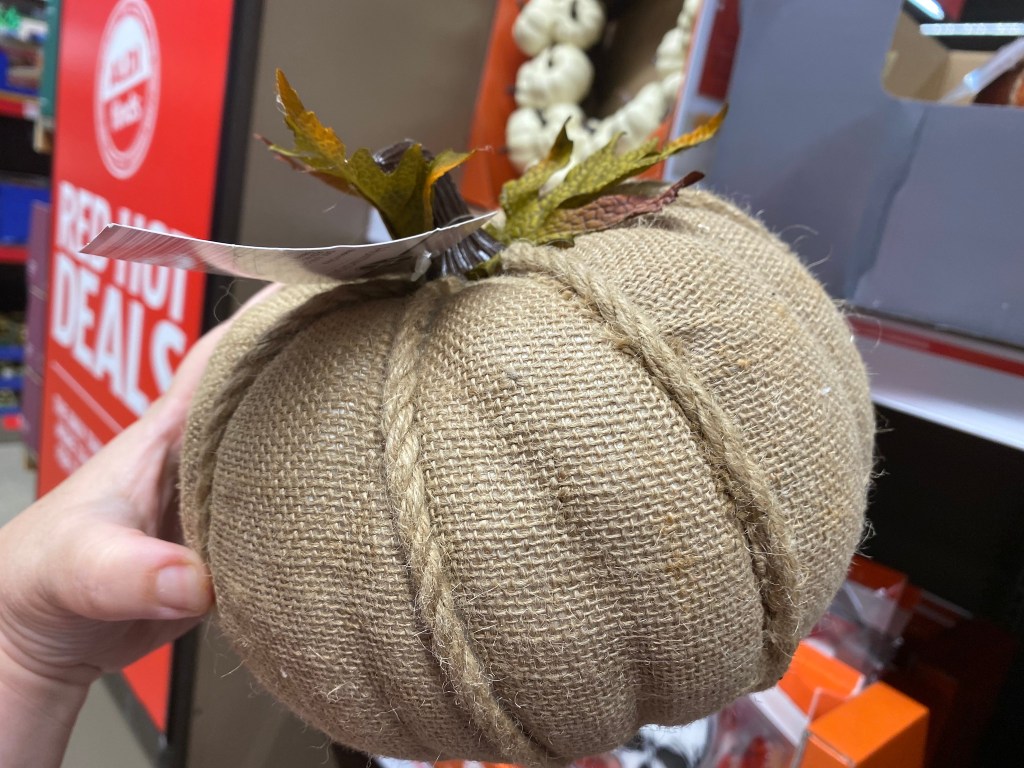 fabric pumpkin in hand at ALDI