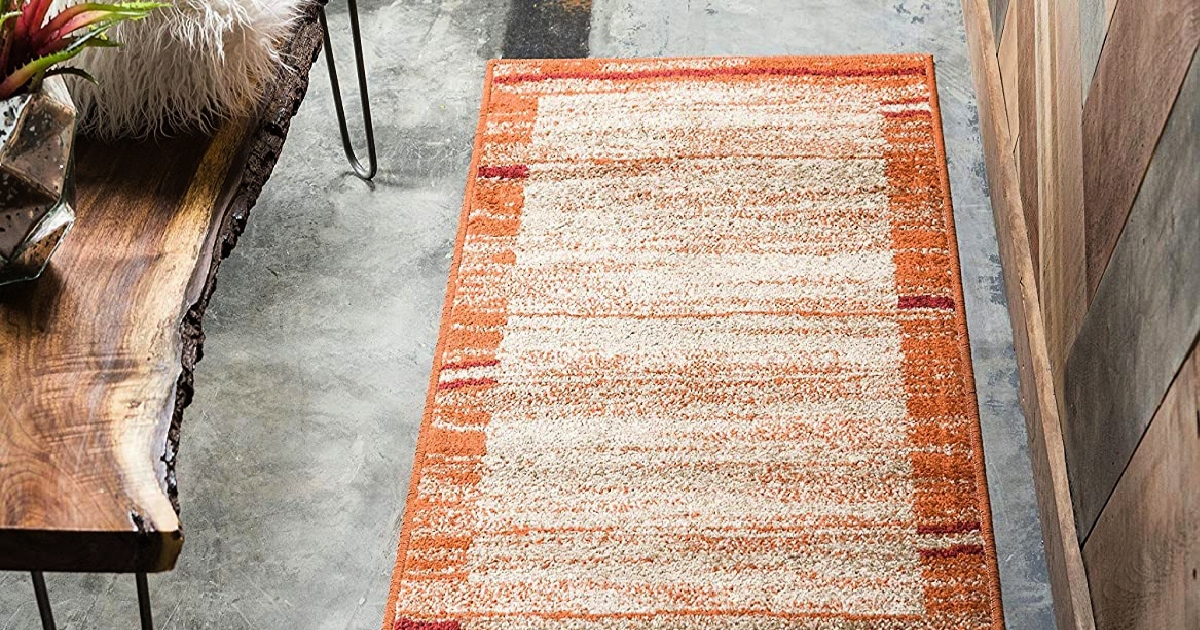 orange rustic runner rug on a floor