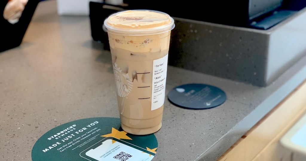 starbucks pumpkin king drink sitting on counter