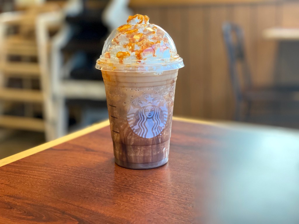 Starbucks Chocolate Pumpkin Frappuccino on table 