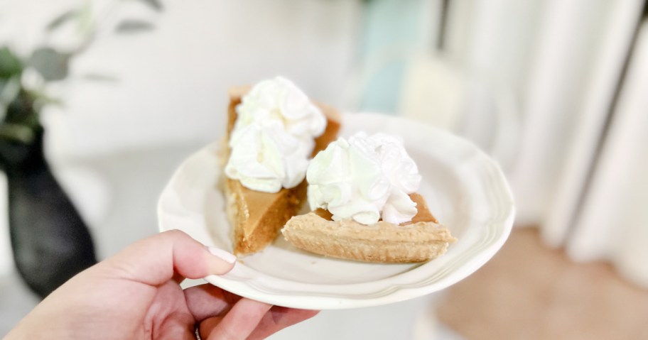 two slices of pumpkin pie on a plate