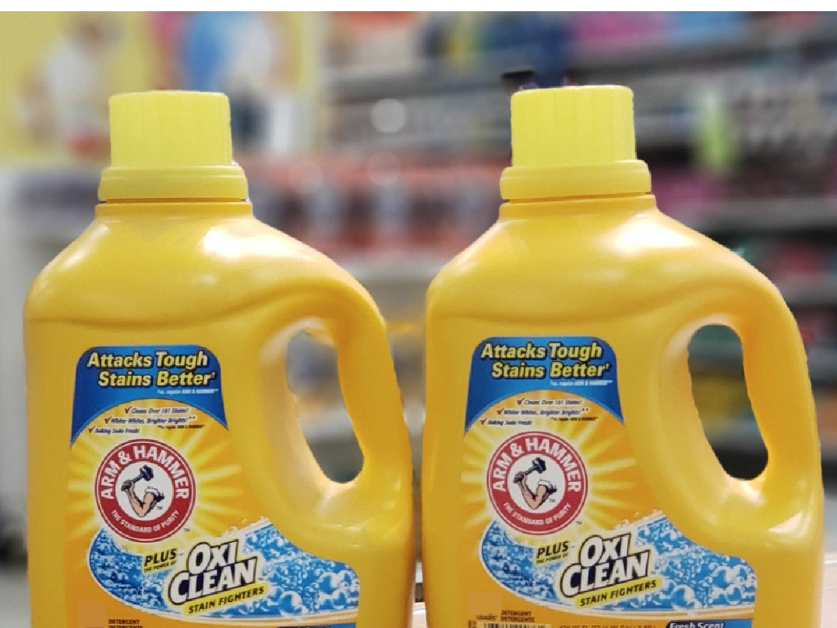 two giant bottles of Arm & Hammer Detergent