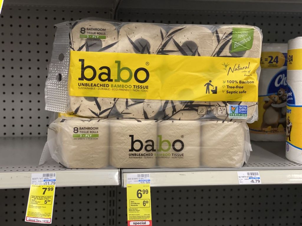 Babo Bamboo Bathroom Tissue on shelf