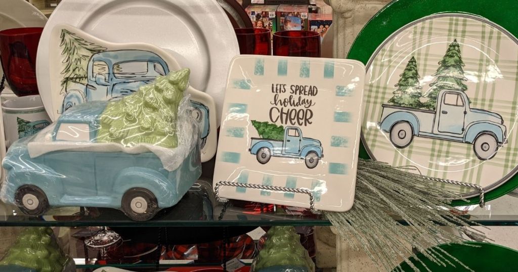 display of blue truck decor at Hobby Lobby