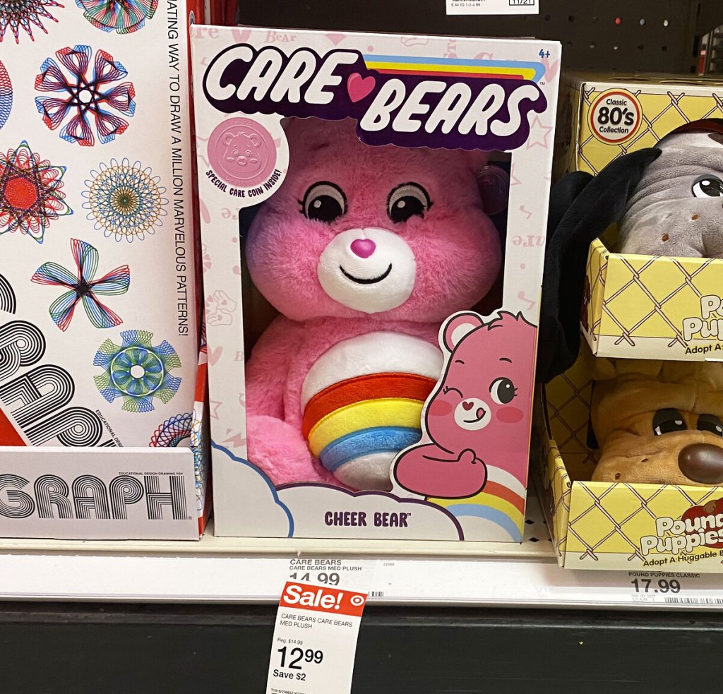 pink care bears plush in retro packaging on target shelf