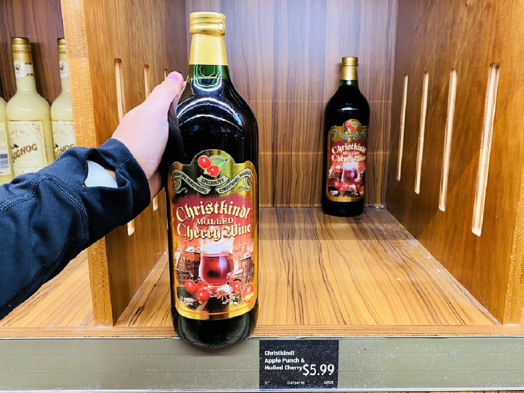 Christkindl Cherry Wine in hand at ALDI