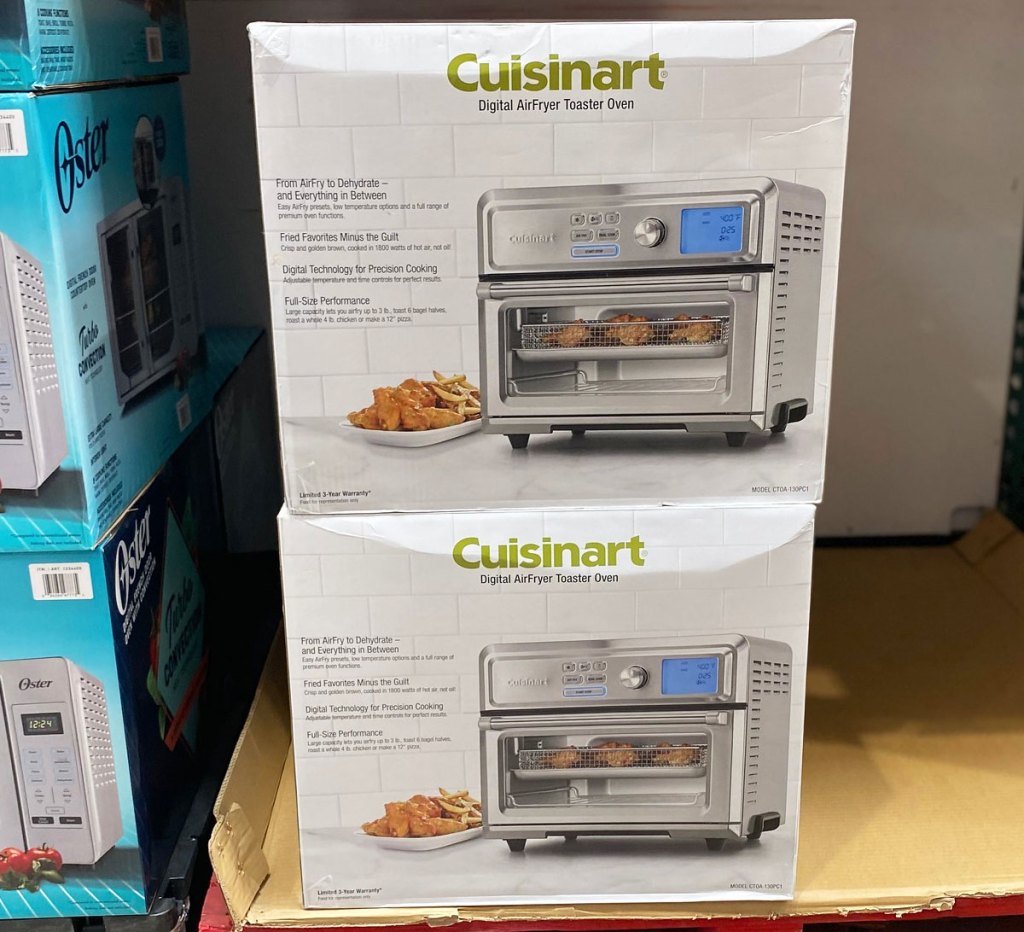 twocuisinart digital air fryer toaster oven boxes stacked on display at costco