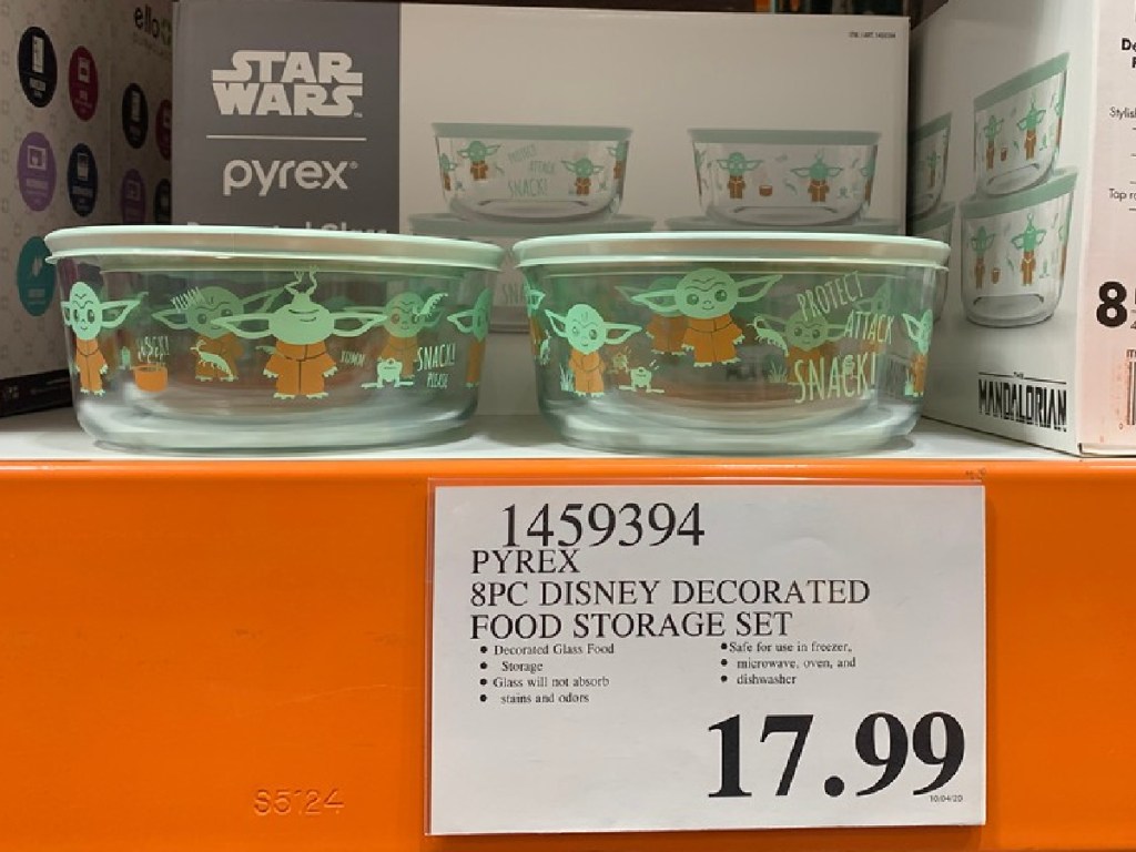 Star Wars The Child themed Pyrex food storage set on store shelf