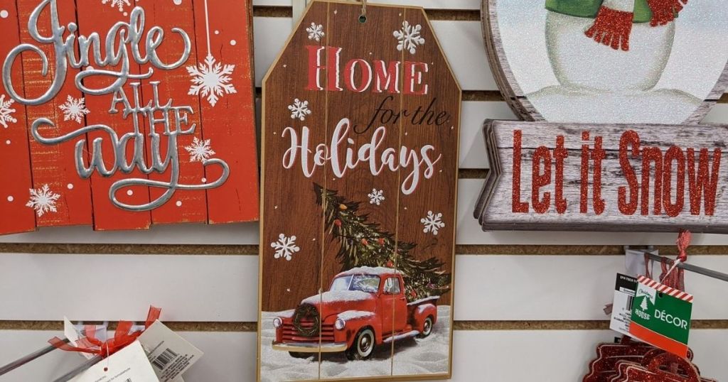 Dollar Tree Holiday Sign with Vintage Truck on it 