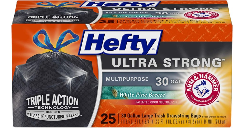 Hefty White Pine 30 Gallon Trash Bags Box