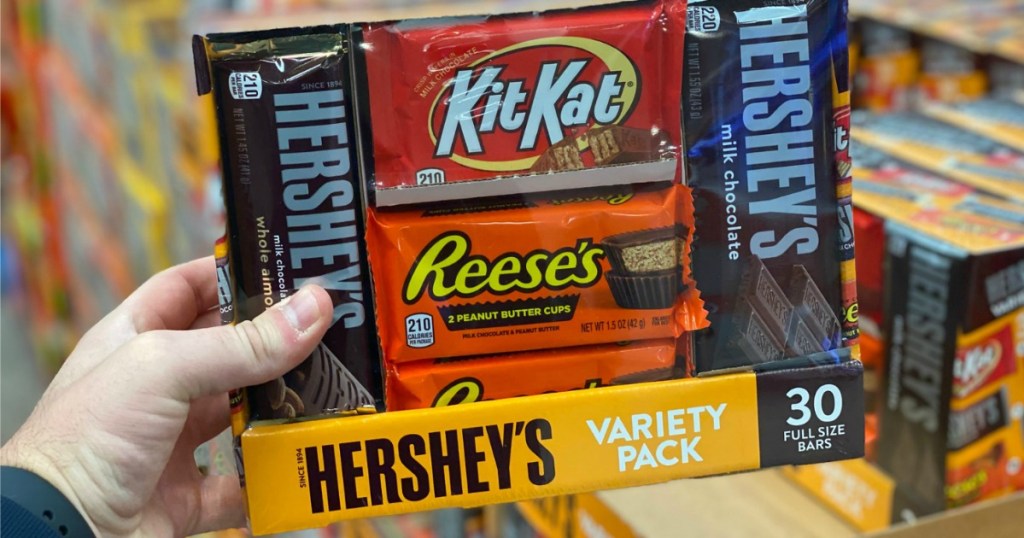 hand holding Hershey's Variety pack