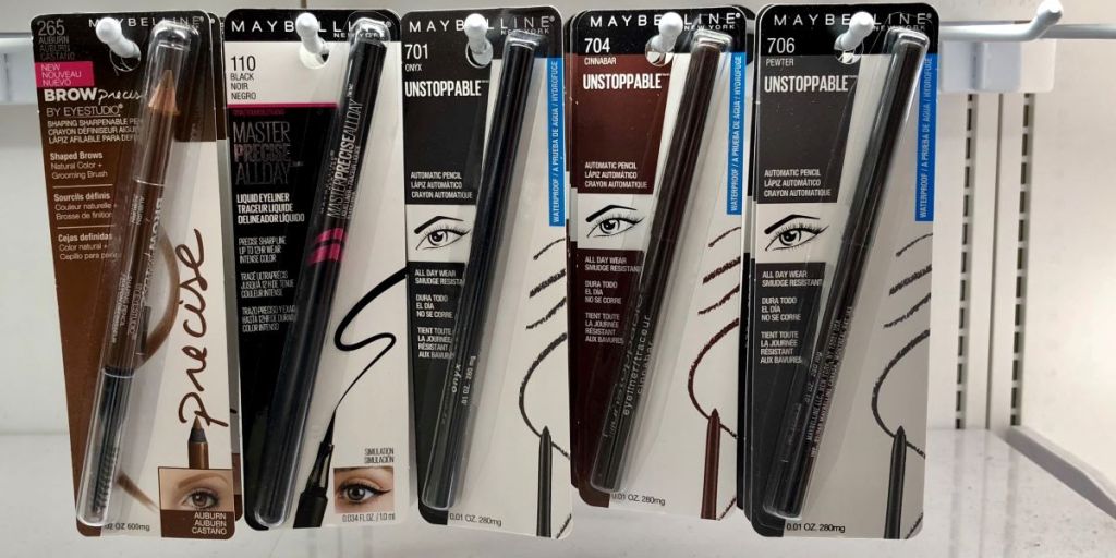 row of Maybelline eyeliners