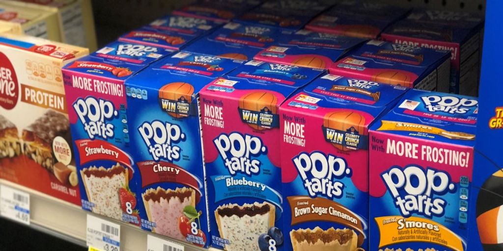 row of Pop-Tarts on shelf at CVS