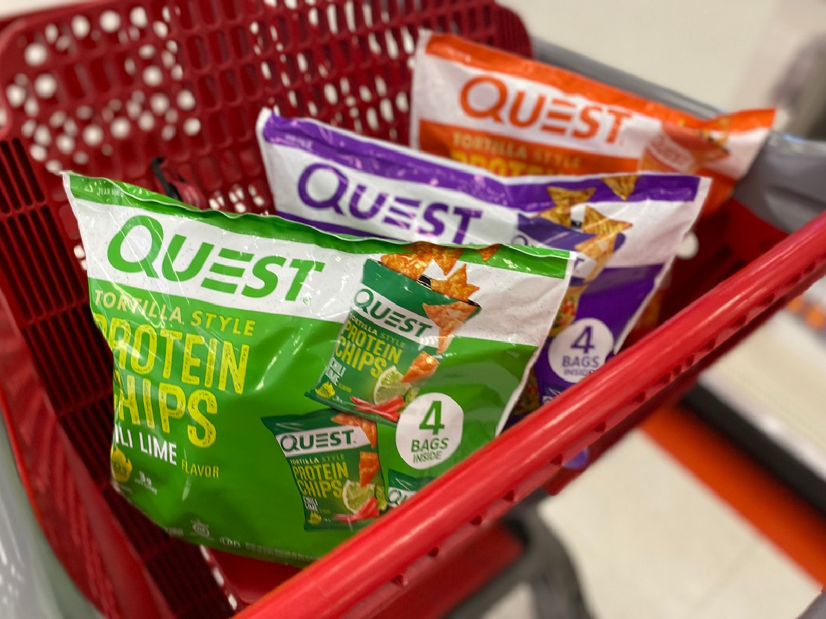 Quest Protein Chips bags in cart at target