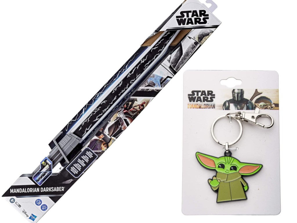 Star Wars The Mandalorian Darksaber and The Child Waving Enamel Key Chain