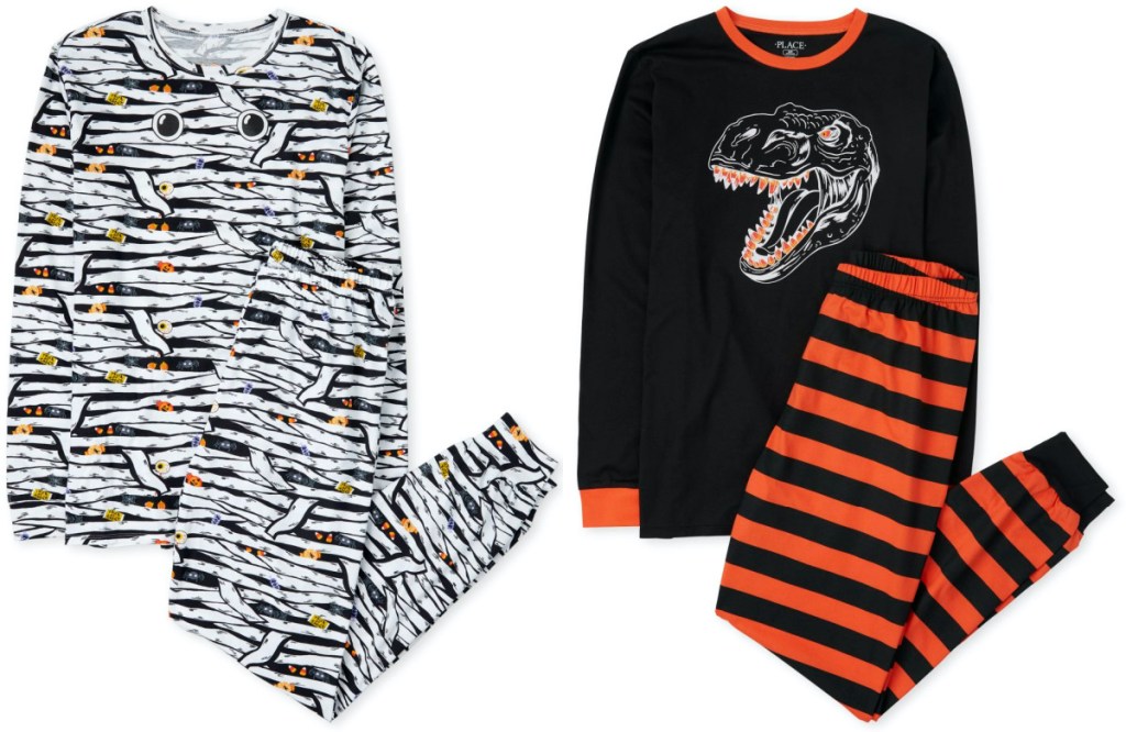 adult mummy pajamas and adult dinosaur candy pajamas