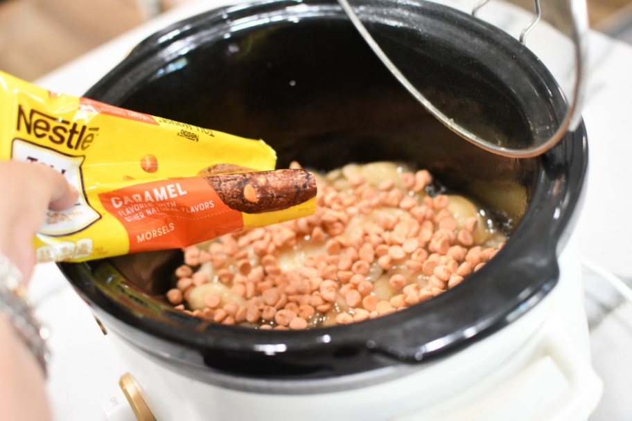 adding caramel chips to slow cooker