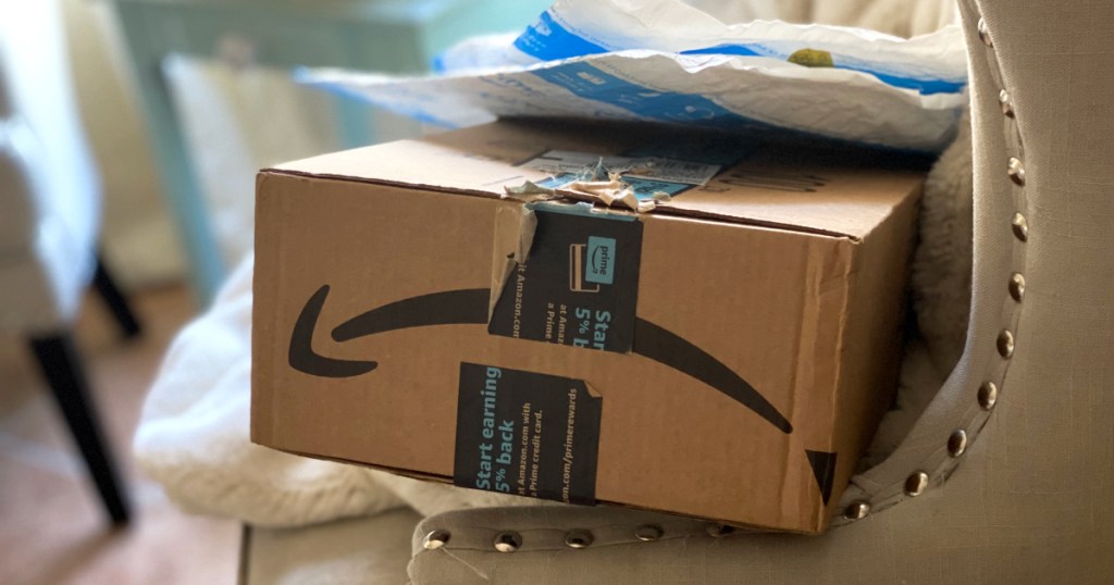 amazon packages on chair