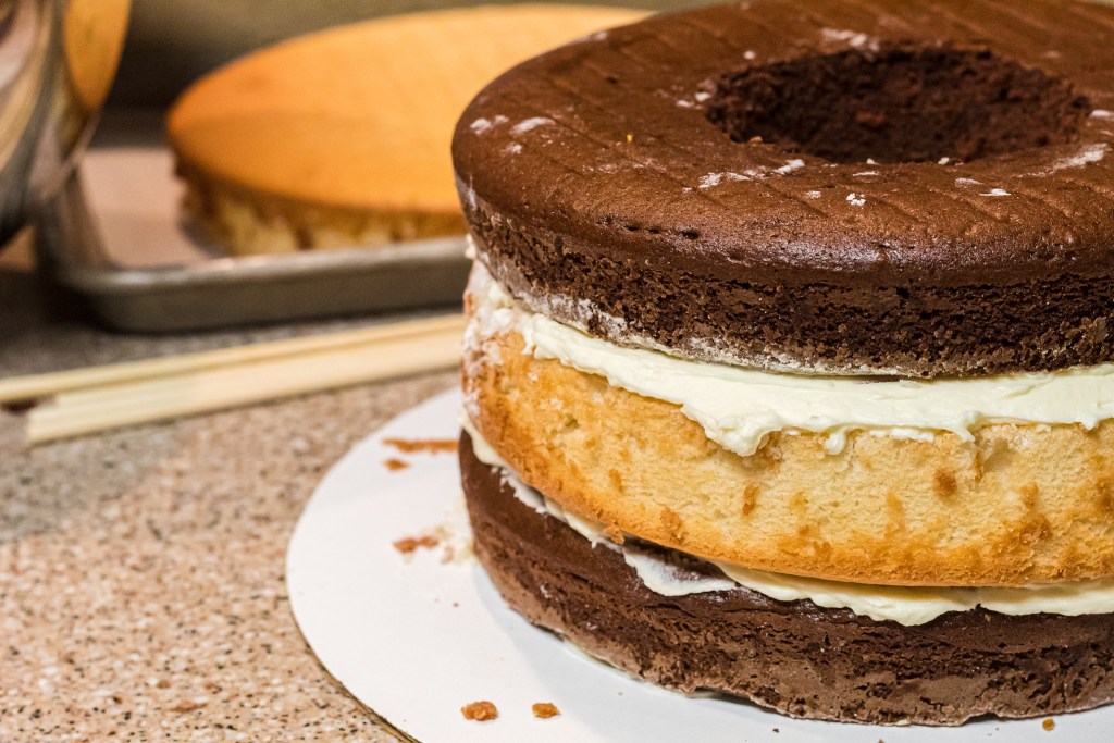 stacked cake layers with a hole in the center