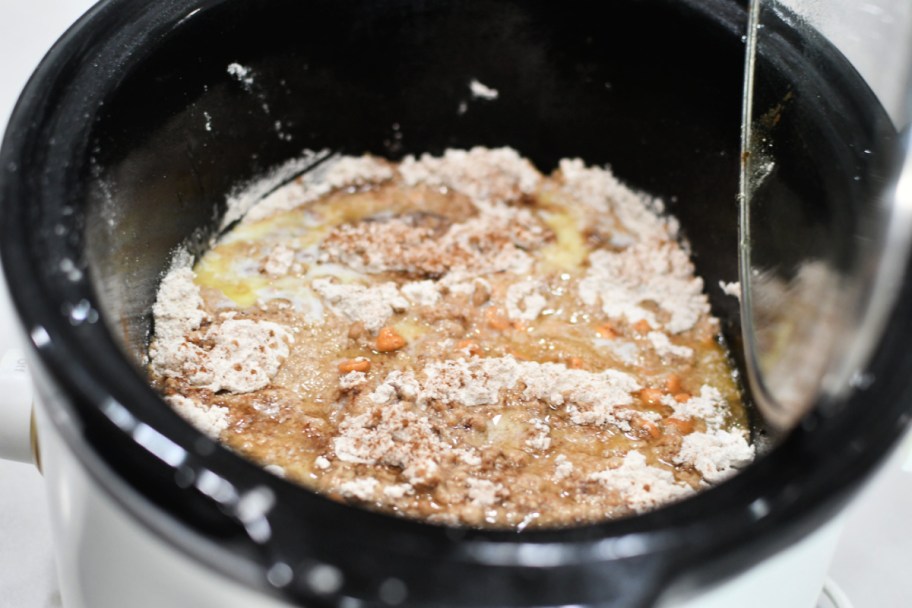 crockpot apple dump cake before cooking