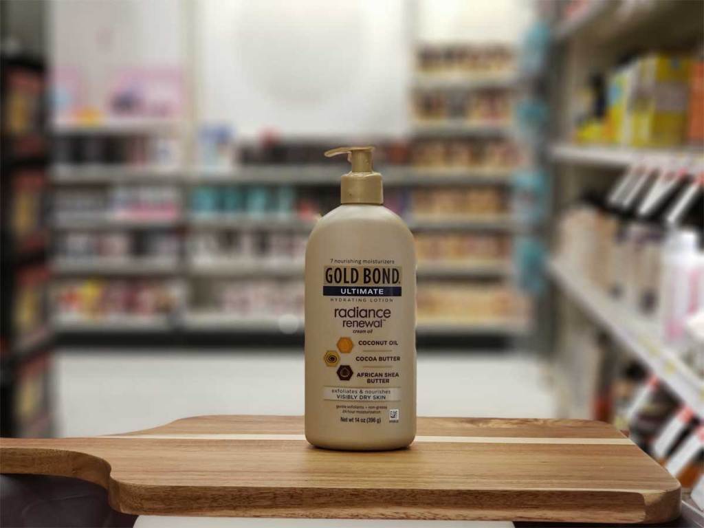 bottle of lotion on shelf in store