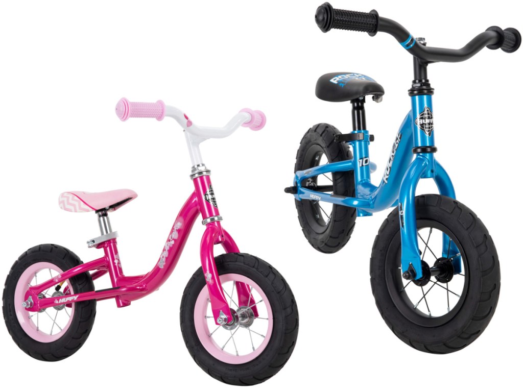 pink bike and blue bike on white background