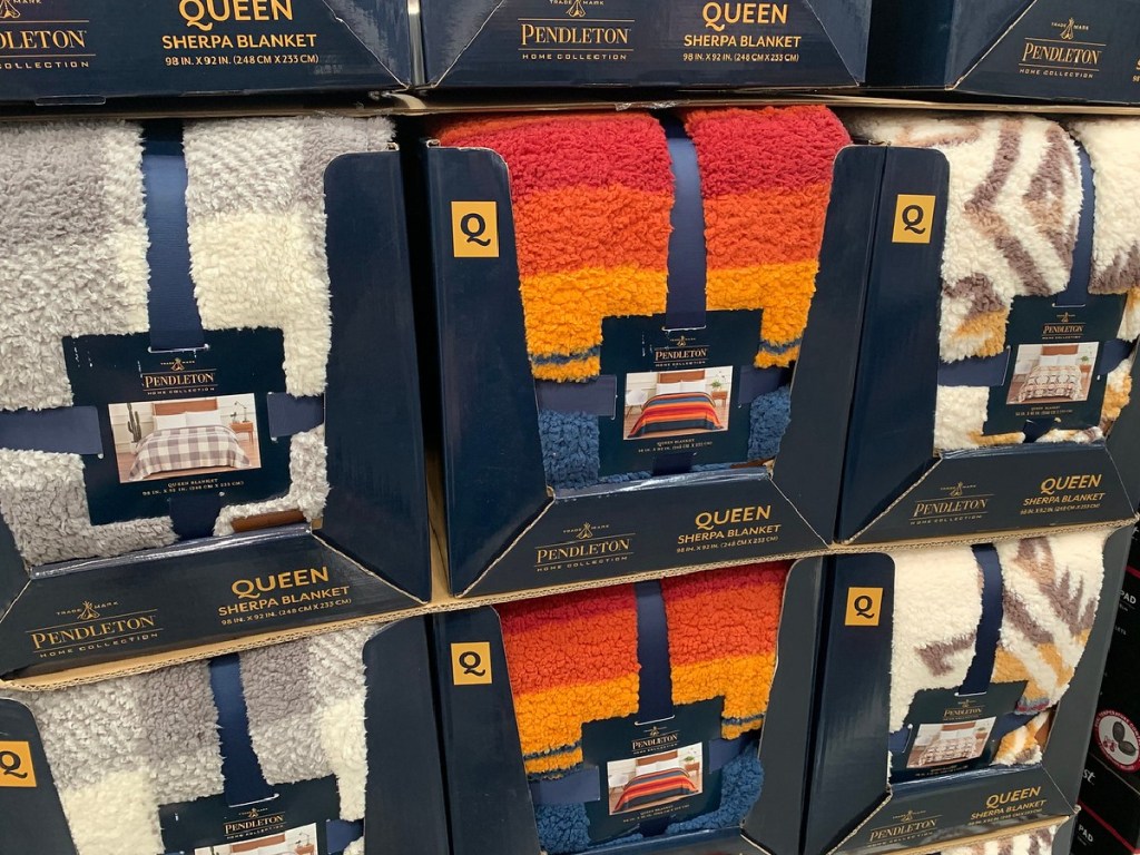 large store display with boxes of blankets