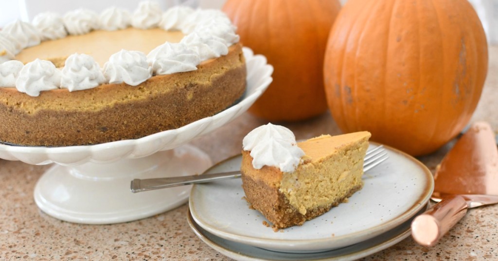 pumpkin cheesecake slice on a plate