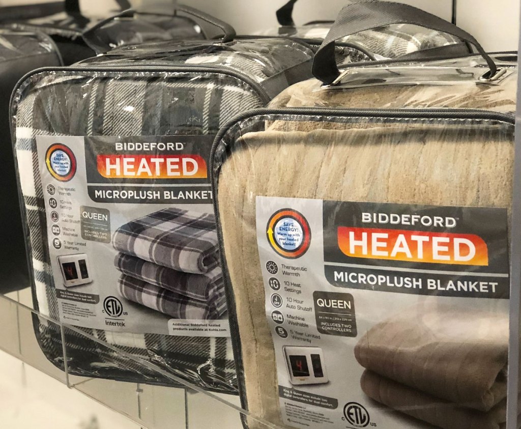 two biddeford heated blankets on shelf at kohl's