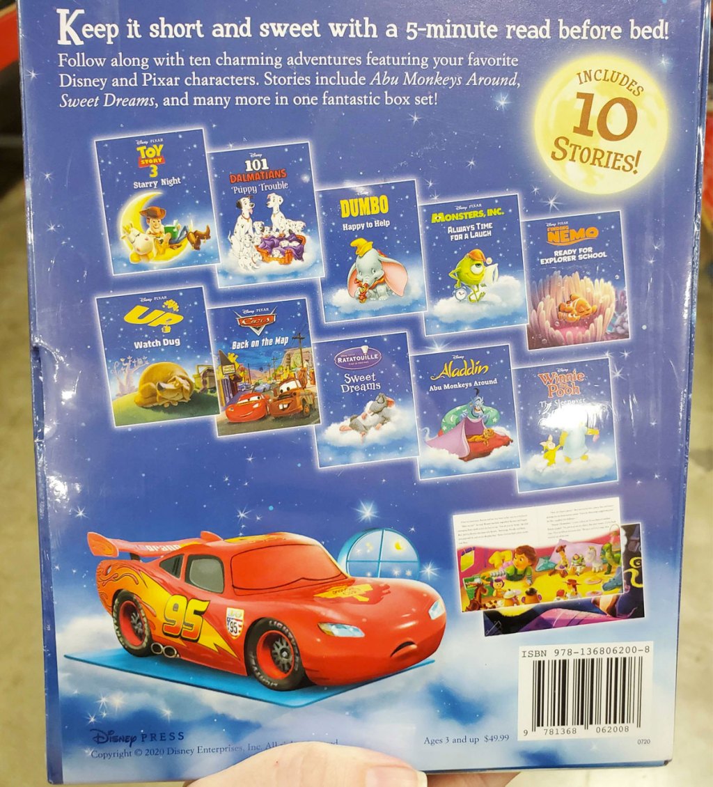 back cover of disney bedtime collection book set showing all 10 books included in set