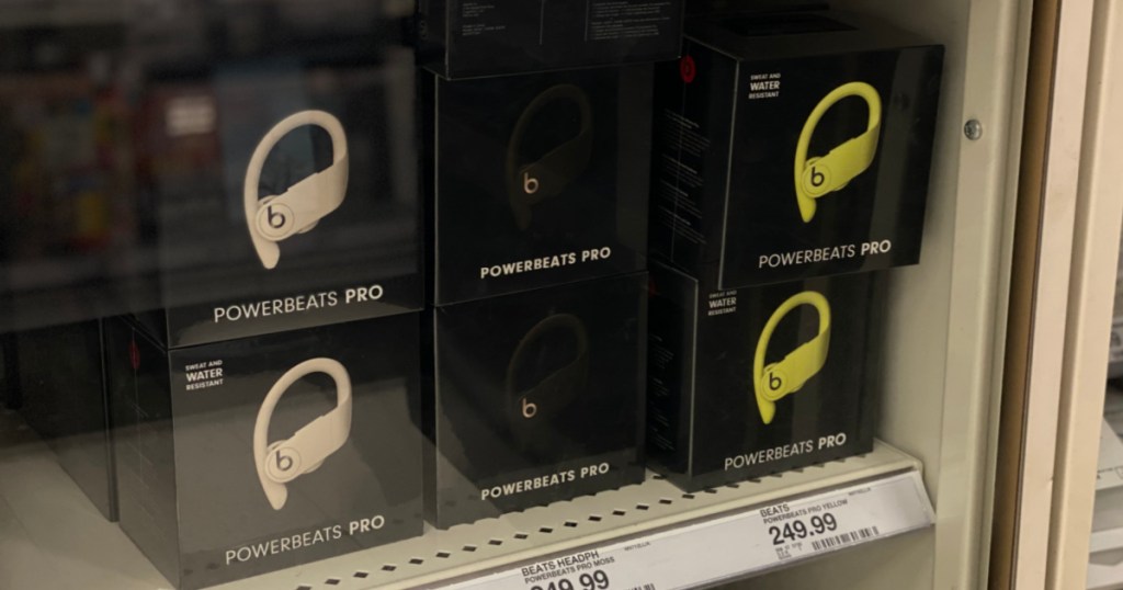 wireless ear buds on shelf 