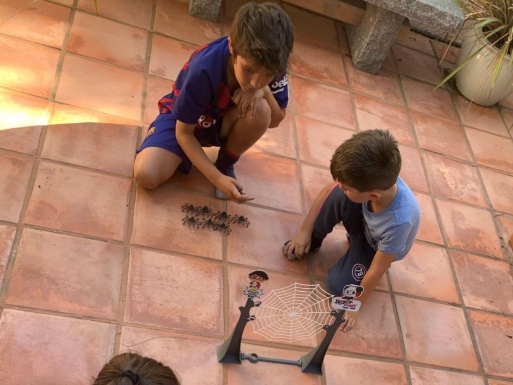 boys playing with spider game