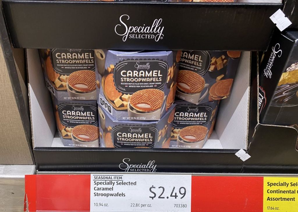 Specially selected stroopwafels on shelf at ALDI