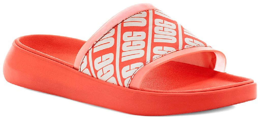 bright coral ugg slides