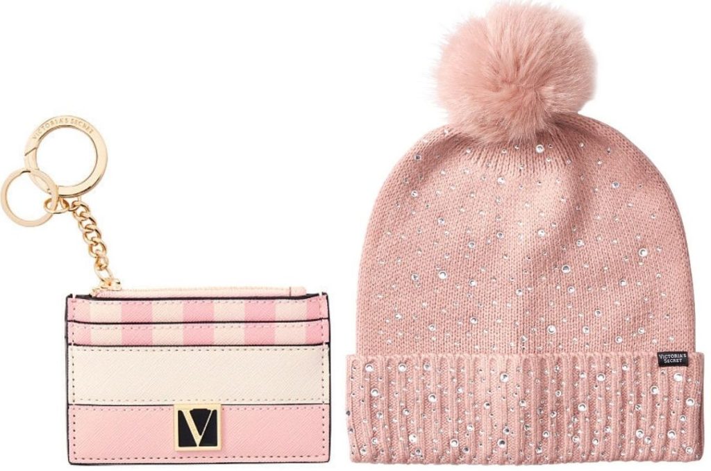 Victoria's Secret card case and pom pom winter hat