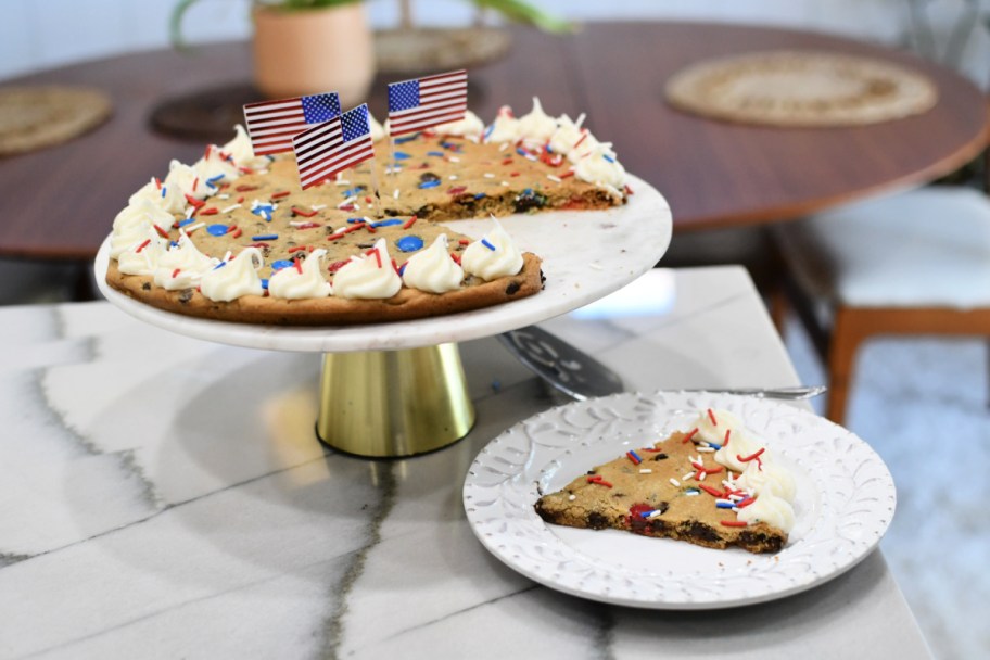 cookie cake on a cake stand