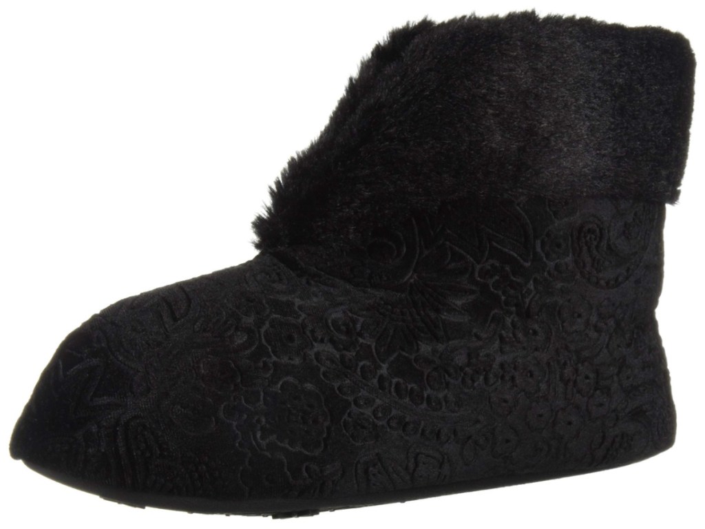 dearfoams womens velour bootie slippers black