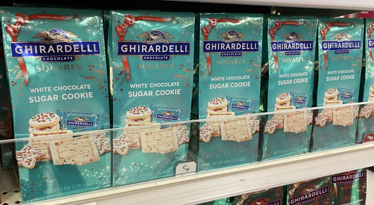 bags of Ghirardelli chocolates on shelf at Target