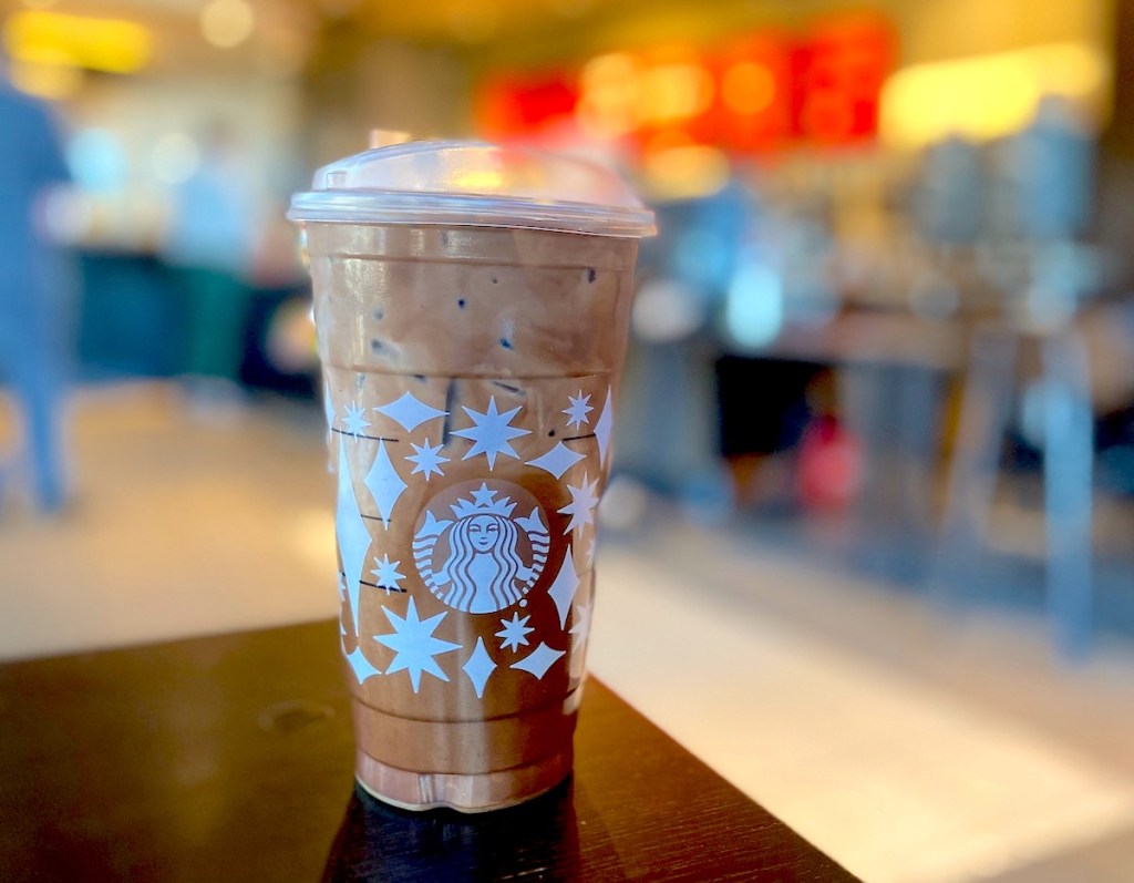 starbucks hot cocoa drink sitting on table 